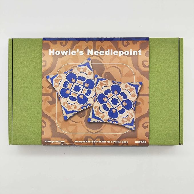 Howie's Needlepoint Needlepoint Kits for Adults, Pillow Front Cross Stitch Kit with Embroidery Pattern on Canvas, Yarn, 2 Needles and Instruction, 16 x 16inch(Vintage Pattern)