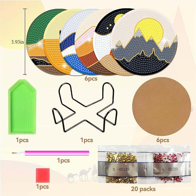 Vcekract Diamond Painting Coasters, 6 Pcs Abstract Landscape Diamond Painting Coasters with Holder, Diamond Art Kits for Adults