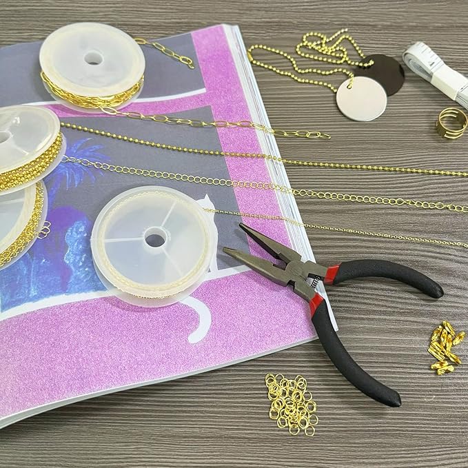 Fesorsi Gold Chain for Jewelry Making, 29.5ft 4 Style Steel Jewelry Chain, Electroplating Process, for DIY Necklace Chains, Tassel Pendants, with Jump Ring, Lobster Clasp, Pliers