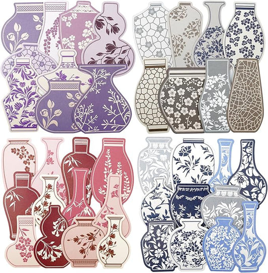 Oriental Floral Vase Stickers – 80pcs Pre-Cut Ceramic Bottle Designs with Relief Texture, Self-Adhesive Decorative Paper for Scrapbook Journaling Collage Planner Crafts