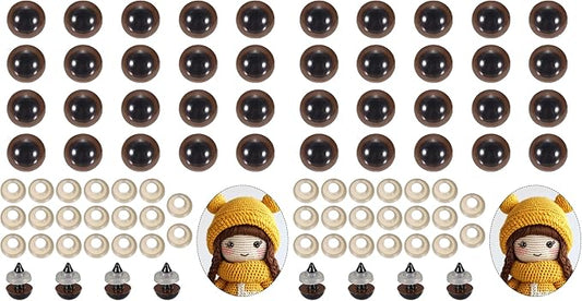 PATIKIL 12mm Safety Eyes, 20Pcs Realistic Doll Crocheting Safety Eyes with Washers for Decor Crochet Accessories Dolls Craft Halloween, Brown (Pack of 2)