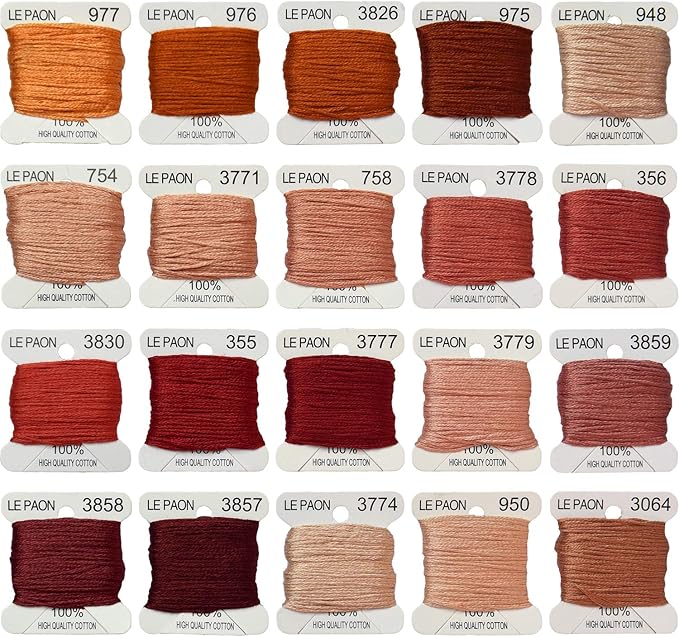 Premium Rainbow Color Embroidery Floss bobbins - Cross Stitch Threads - Friendship Bracelets Floss - Crafts Floss - 20 Bobbins Per Pack Embroidery Floss, Golden Brown Gradient