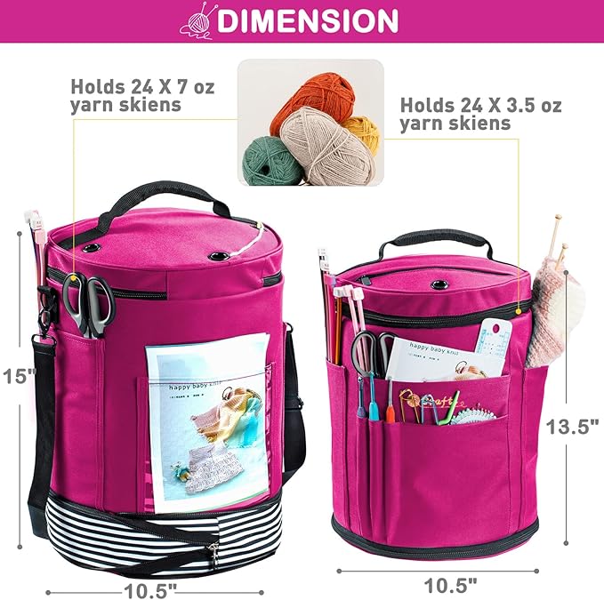 Expandable Yarn Storage Organizer, Crochet Bag & Yarn Tote with Zipper Closure, Yarn Holder for Crocheting and Knitting for Yarn Skeins, Hooks, Needles,Accessories – Gift for Crafters