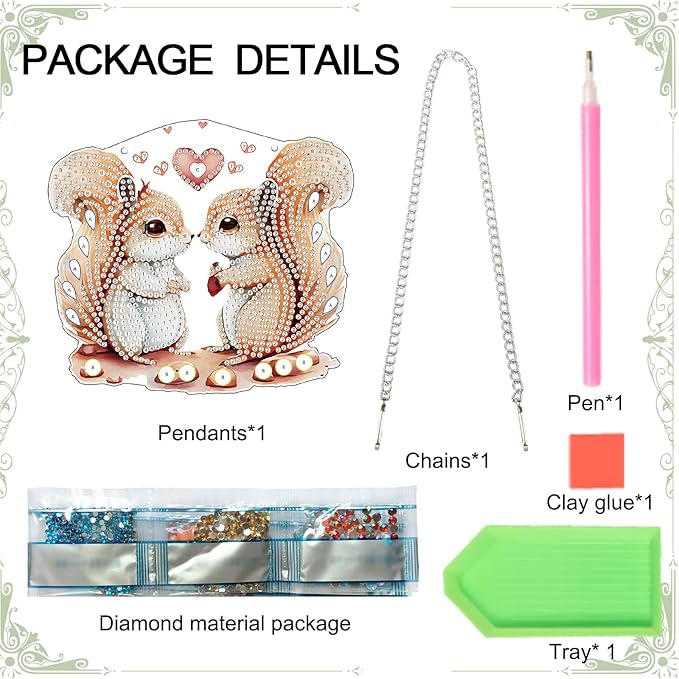 AiYuanzsh Diamond Painting Kits Hanging Decoration, Adults Beginners 5D Diamond Art Painting Love Couple Squirrels, DIY Special Shape Diamond Craft Wall Garden Decoration Valentine's Day Gifts