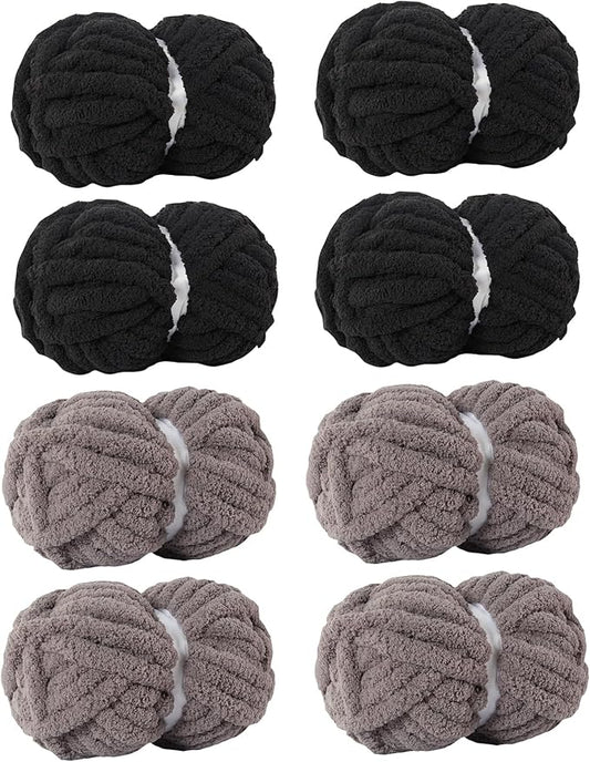 Assorted Chunky Yarn for Hand Knitting,Soft Jumbo Bulky Fluffy Chenille Yarn for Crocheting,Blanket Scarf DIY,8 Pack(28yds, 8 Ounces Each)