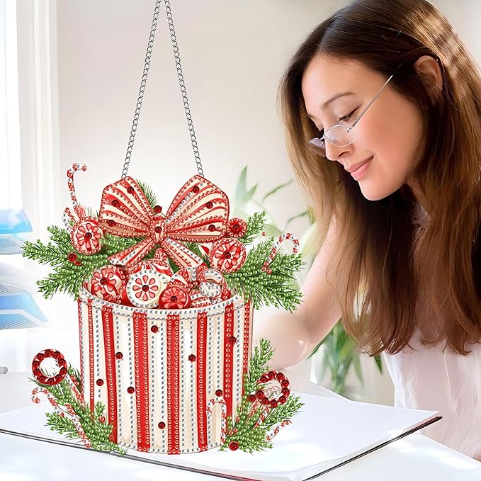 Pavemlo Hanging Diamond Art Kits for Adults Christmas – 8x8 Inch Double-Sided Acrylic Board DIY Crystal Diamond Suncatcher Pendant, Sparkling Home Wall or Window Decoration Handmade Gift