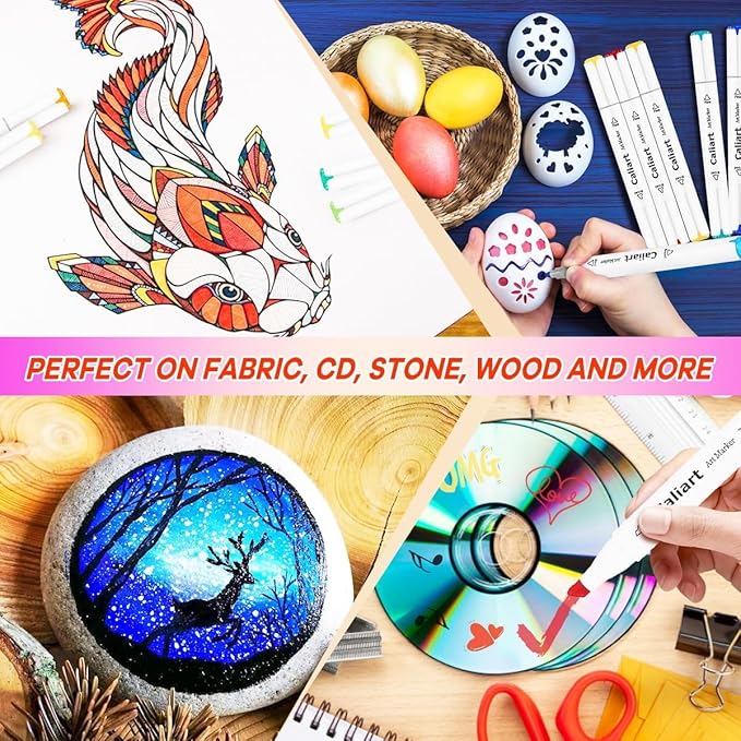 caliart pastel markers, 61 colors dual tip art markers sketch pens permanent alcohol based, with case for adults artists drawing illustration sketching coloring