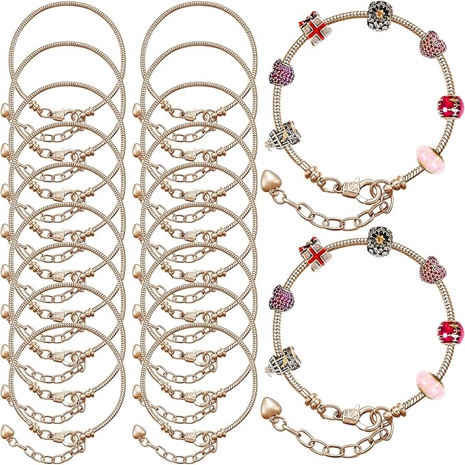 Hicarer 20 Pcs Chain Bracelet for Jewelry Making Women DIY Adjustable Snake Charm Bracelet with Heart Shape Extender Chain(Gold)