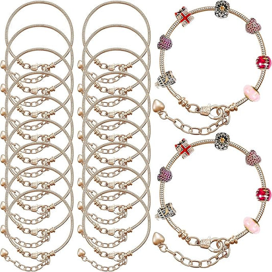 Hicarer 20 Pcs Chain Bracelet for Jewelry Making Women DIY Adjustable Snake Charm Bracelet with Heart Shape Extender Chain(Gold)