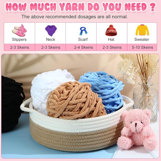 Buryeah 8 Pack Chunky Chenille Yarn for Crocheting Soft Thick Fluffy Yarn for Hand Knitting Bulky Velvet Blanket Plush for Weaving DIY Crafts Each 3.5 oz 55 Yards (Simple Colors)