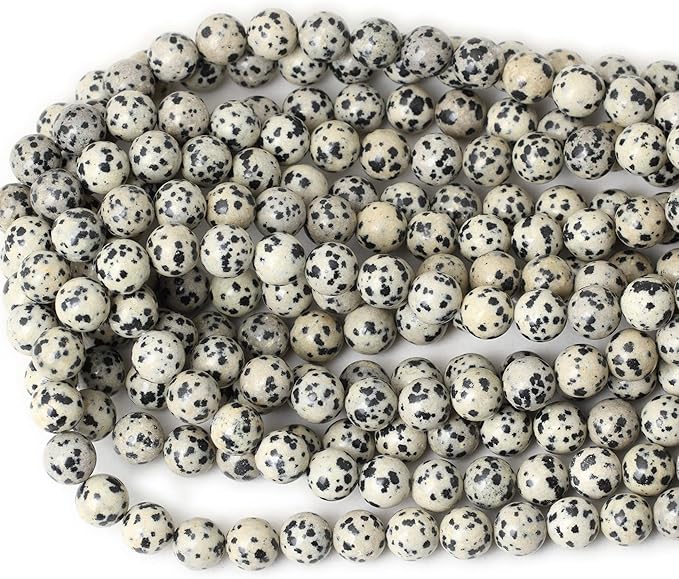 cheavian 35pcs 10mm natural dalmatian stone round loose beads for jewelry making diy findings 1 strand 15"