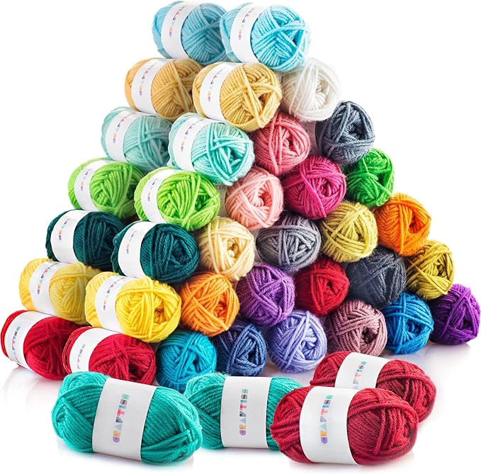 craftiss 60 of 20g/0.7oz acrylic yarn mini skeins - 2600 yards of soft yarn for crocheting and knitting craft project, assorted starter crochet bulk kit for adults and kids