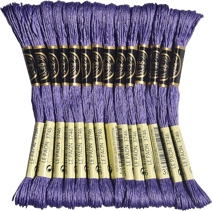LE PAON Embroidery Floss, 14-Pack Six Strands 100% Long Staple Cotton Embroidery Thread, 8.7-Yard，Color Number：3746,Dk. Blue Violet