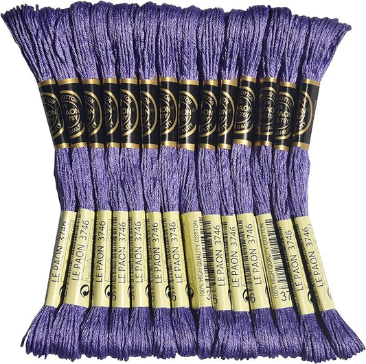 LE PAON Embroidery Floss, 14-Pack Six Strands 100% Long Staple Cotton Embroidery Thread, 8.7-Yard，Color Number：3746,Dk. Blue Violet