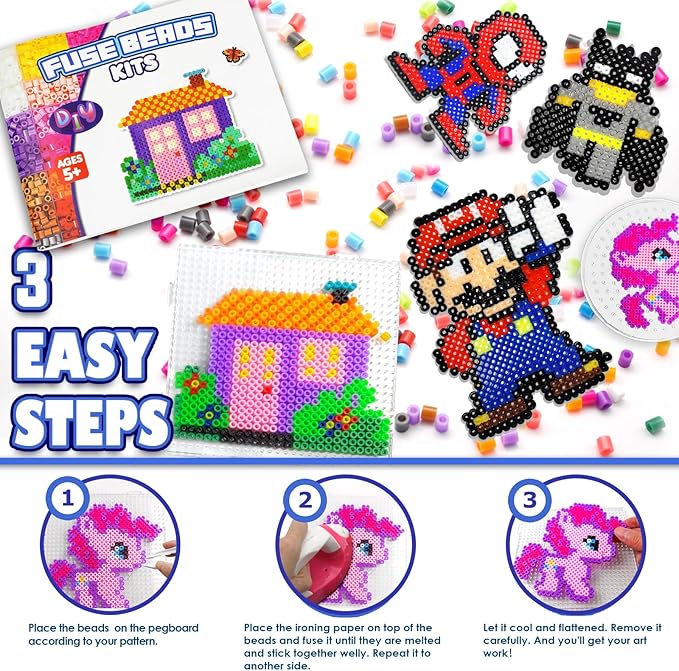 FUNZBO 12000 5mm Fuse Beads Kit - 18 Colors Individual Pack, Easter Homeschool Arts and Crafts Supplies for Kids, Toys Set, Art Decorations for Room, Toys Gifts for Girls and Boys Age 5+
