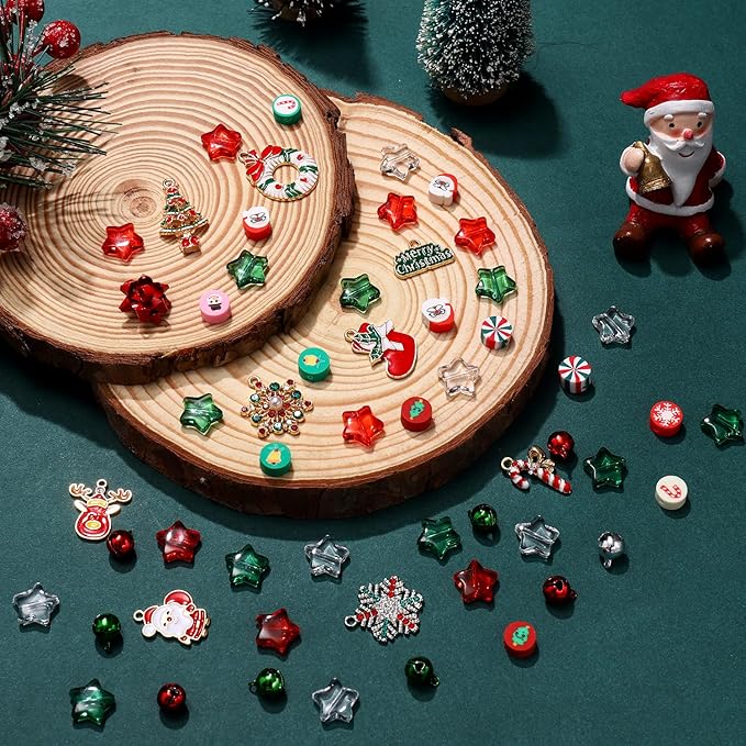 NVENF 2300PCS+ Christmas Beads Charms for Jewelry Making, Enamel Wreath Elk Snowman Snowflake Charms, Red Green Christmas Clay Beads, Assorted Rhinestone Star CCB Beads for DIY Bracelet