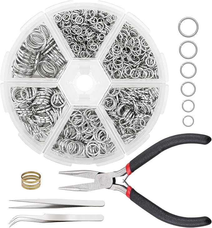 Gartful Jump Rings for Jewelry Making, 4-10mm Silver Jump Ring with Pliers & Tweezers & Opener Ring for Jewelry Repair & DIY Necklace, Bracelet, Earring, Keychain