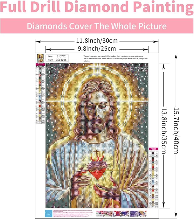 GEEHEIY Jesus Diamond Art Kits for Adults, 5D Religious Jesus Diamond Painting Kits for Beginner, DIY Christian Gem Art Dots for Adults, Perfect for Home Wall Decor 12x16 Inch