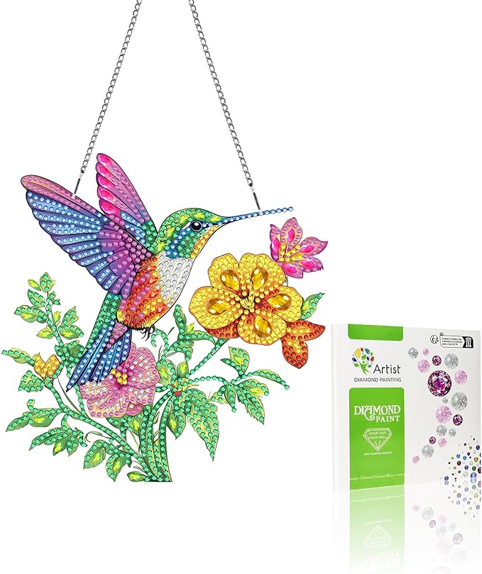 VAIIEYO Hummingbird Diamond Painting Hanging Ornament, Double Side Hanging Kit with Chain,7.5x7.5 inch Crystal Pendant Art Craft for Gift Home Wall Door Decoration 7.5x7.5 inch