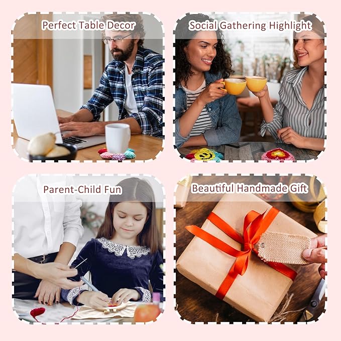 SEREDH Punch Needle Coasters Kit for Beginners Adults Easy Needle Punch Embroidery Tool Set DIY Making Kit Supplies, 8 Pattern Landscape Art Crafts Gifts