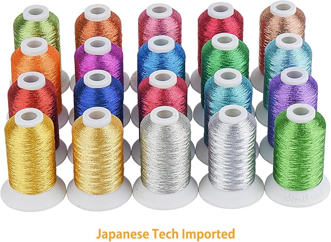 Simthread Best 20 Colors Metallic Embroidery Machine Thread Kit 500M(550Y) for Computerized Embroidery and Decorative Sewing