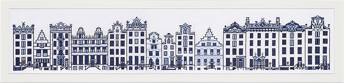 Thea Gouverneur - Counted Cross Stitch Kit - City Street Amsterdam - Linen - 32 Count - Embroidery Kit for Adults - DMC Embroidery Threads and Other Cross Stitch Supplies Included - 873
