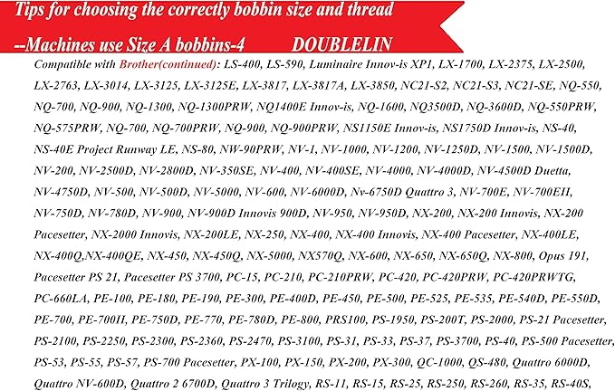 DOUBLELIN Prewound Bobbins, Size A/Style A/Class 15 / SA156 / Size 11.5, Plastic Sided, Polyester, 144 pcs – for Sewing & Embroidery Machines (40S/2 White)