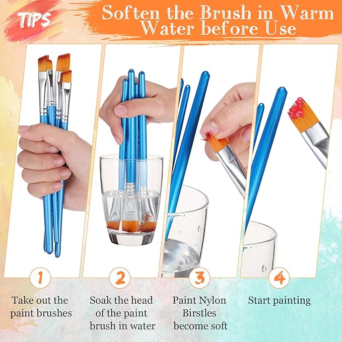 Sherr 48 Pcs Paint Brush Set Bulk Acrylic Brush Wood Paint for Detail Art Crafts Kids Artist Adult Watercolor Oil Face Body(0.28, 0.35, 0.43, 0.59 Inch,Angle Style)