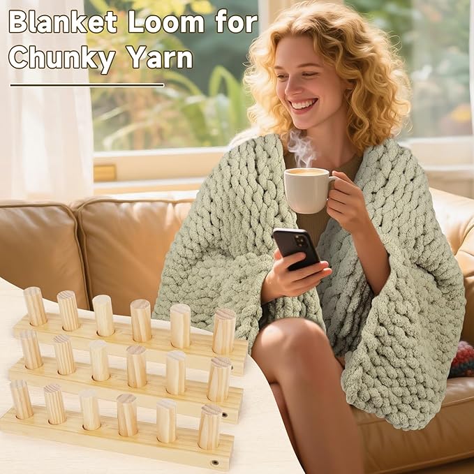 Wooden Loom Kit for Blankets, Aeelike 39 inch DIY Handmade Extra Jumbo Chunky Yarn Crochet Knitting Tool Making Blanket for Adults Beginners, Gift for Crafts Lover