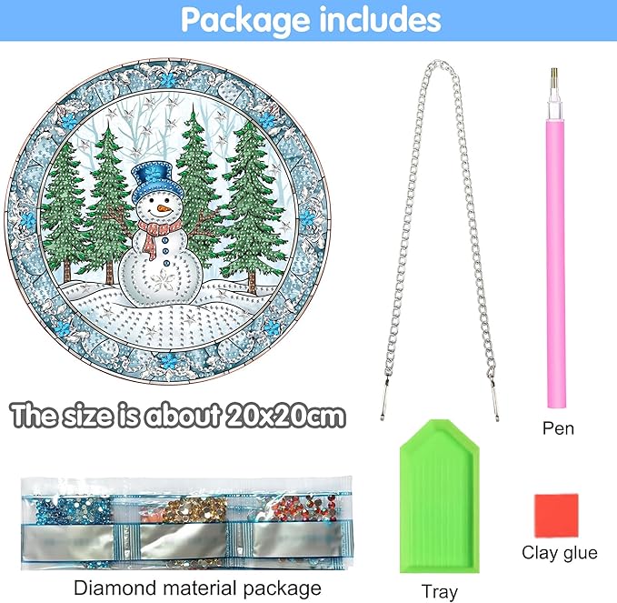 Reofrey Hanging Diamond Art Kits for Adults - 8x8 Inch Christmas Snowman Acrylic Board Double Sided Pattern Crystal Small Diamond Art Suncatcher Pendant, for Home Wall Window Decoration Handmade Gift