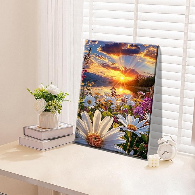 ATDMS Paint by Numbers Kit for Adults with Frame Landscape Paint by Number with Easel DIY Flowers Adult Paint by Number Kits Sunset Paint by Numbers Kit on Canvas for Gift Home Wall Decor 8x12 Inch