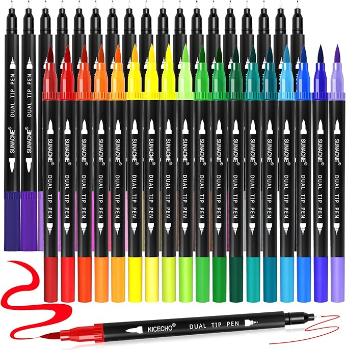36 Colors Dual Brush Marker Pens, Art Marker Set with Brush and Fineliner Tip for Adults Coloring Books, Journaling, Note Taking
