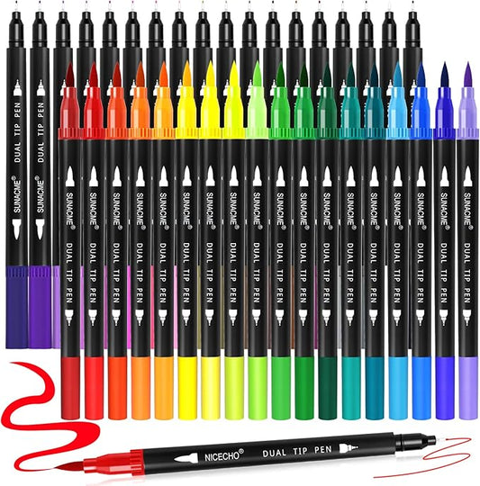 36 Colors Dual Brush Marker Pens, Art Marker Set with Brush and Fineliner Tip for Adults Coloring Books, Journaling, Note Taking