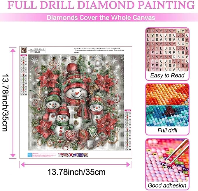 EIBEILI Diamond Art Kits for Adults, 3-Pack Snowman Diamond Painting Kits for Beginner Round 5D Full Drill Diamond Dots Crafts for Home Wall Decor Gifts 14x14 Inch