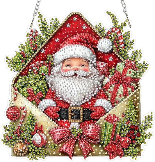 RICUVED Hanging Diamond Art Kit for Adults, Christmas Special Shaped Crystal Gem Craft Diamond Painting Pendant Kit for Beginners, Santa Claus DIY Hanging Acrylic Art Ornament for Home Garden Decor