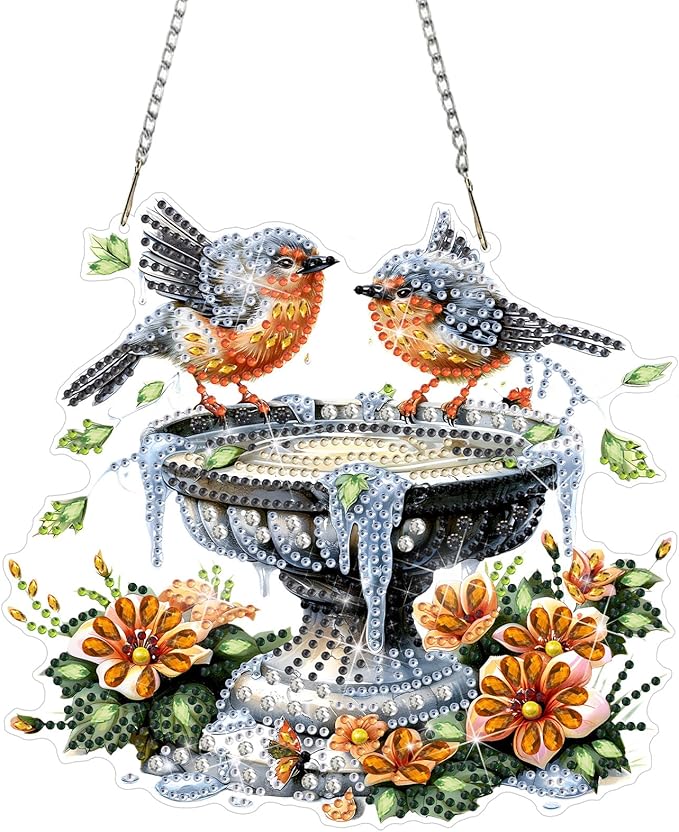 DOMROM Bird Diamond Art Hanging Kits for Kids Beginners, Special Shaped Crystal Diamond Painting Bird Pendant, DIY Diamond Art Suncatchers Animal for Home Garden Wall Decor Gift