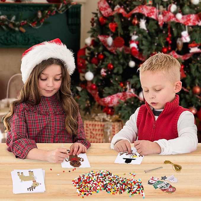 ArtCreativity Christmas Fuse Beads Kit – Fun Christmas Craft for Kids with 3000 Melty Beads, 10 Fuse Bead Patterns, Pegboard, Tweezers, Ironing Paper, Gift Tags & Gold Strings Holiday Set (Pack of 2)
