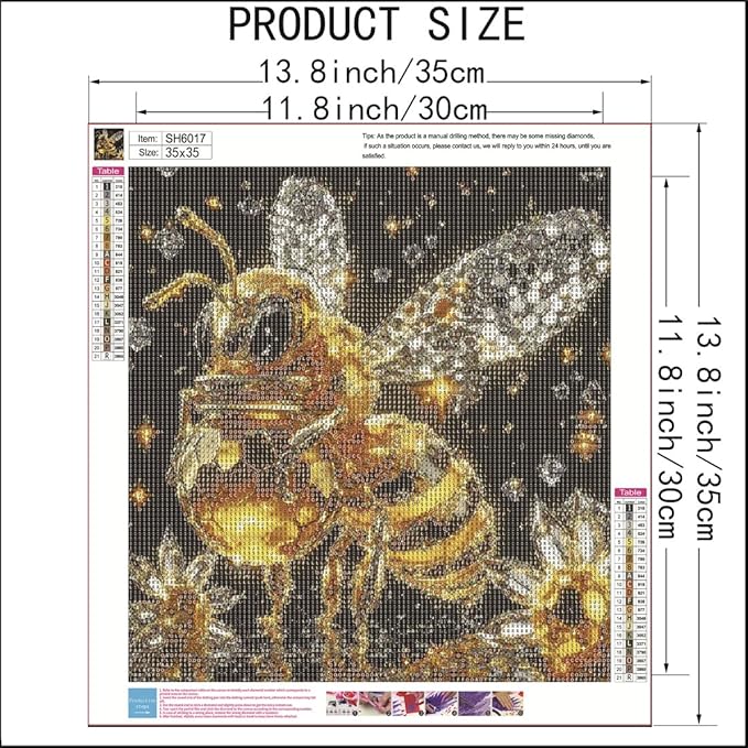 SHICERNHJ Bees Diamond Painting Kits for Adults, DIY 5D Diamond Art Kits for Beginner,Full Round Drill Diamond Arts and Crafts Gem Art Painting for Home Wall Decor 14 X 14inch