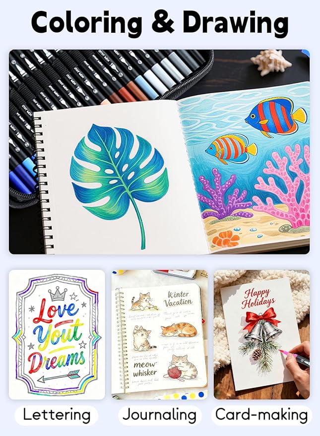 80 Colors Numbered Dual Tip Brush Pens with Free App, Fine and Brush Tips Pens for Adults, Coloring Markers for Coloring Book Bullet Journaling Note Taking Planner Hand Lettering