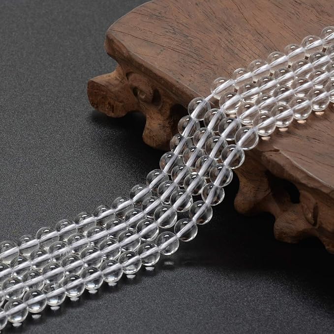 LPBeads 200Pcs Polished 6mm Round Natural Clear Quartz Gemstone Loose Beads with Stretch Cord for Jewelry Making Bracelets