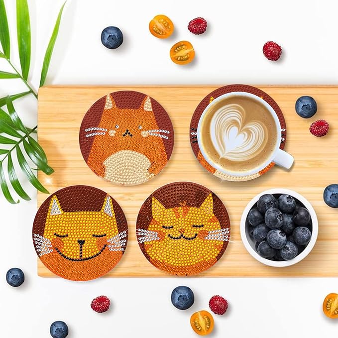 EWJRNSF 6 PCS Diamond Painting Coaster Set - Small Diamond Painting Coasters Kit for Beginners and Adults - Art Craft Supplies Item Cat