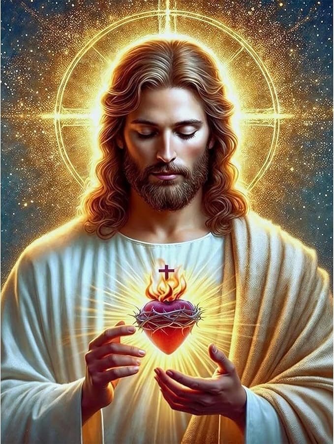 GEEHEIY Jesus Diamond Art Kits for Adults, 5D Religious Jesus Diamond Painting Kits for Beginner, DIY Christian Gem Art Dots for Adults, Perfect for Home Wall Decor 12x16 Inch