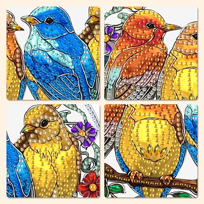 MXJSUA Diamond Art Hanging Kits for Adults Beginners, Birds DIY Acrylic Special Shaped Crystal Diamond Gem Art Pendant Drills Painting Ornament for Home Wall Decor and Gift