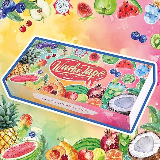 48 Rolls Summer Tropical Fruits Washi Tape Set, Vibrant Watercolor Fruit Coconut Decorative Tape, Bright Colorful Holiday Tape for Scrapbooking, Bullet Journaling, Junk Journal Supplies, DIY Art