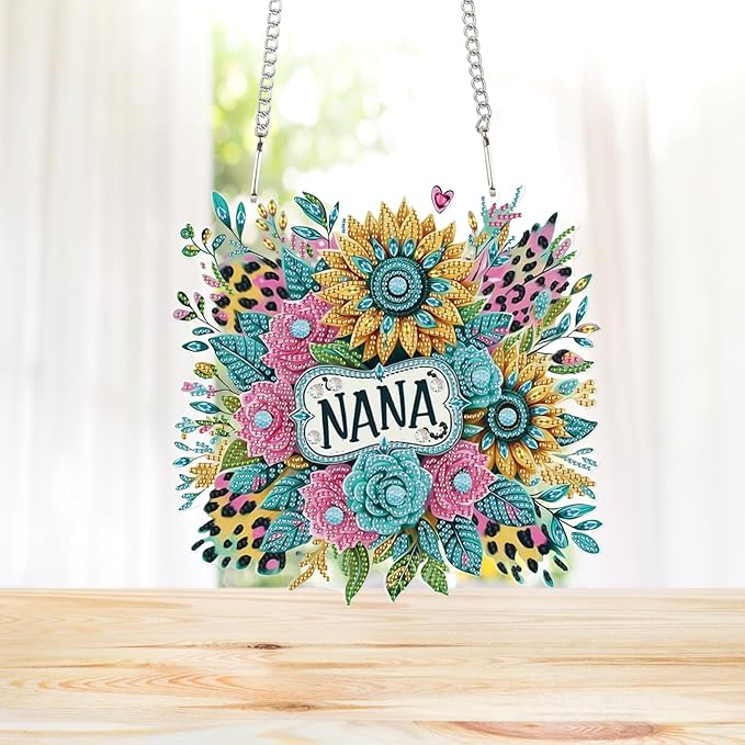 Diamond Art Painting Hanging Pendant, NANA DIY Sunflower 5D Special Shape Crystal Diamond Art Partial Mosaic Making Craft Wreath Ornaments, Large size Home wall decor window decoration Handmade Gift