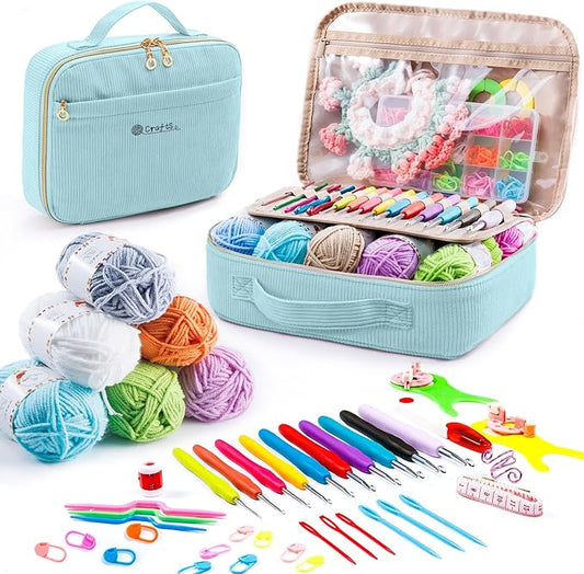 MYBAGZING Crochet Kit for Beginners with Yarn Storage Bag, 10pcs Crochet Hooks 2.0-6.0 mm, 10 Skeins Yarn for Crocheting, Knitting Accessories, 58pc Crochet Starter Kit for Adults