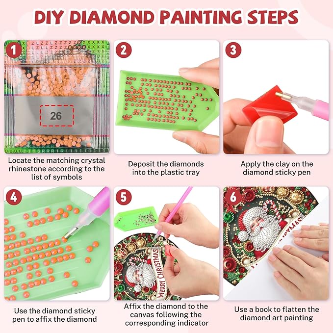 Bowetile Christmas Diamond Art Hanging Kits for Adults, Diamond Art Suncatchers Santa Claus, 5D Special Shape Diamond Painting Pendant Window Ornament Christmas Gifts for Home Door Wall Decor