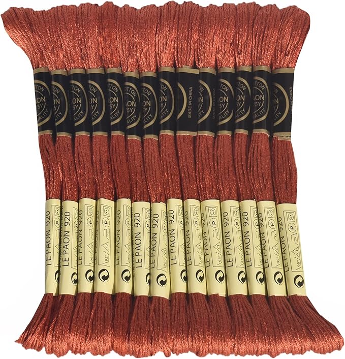 LE PAON Embroidery Floss, 14-Pack Six Strands 100% Long Staple Cotton Embroidery Thread, 8.7-Yard，Color Number：920, Medium Copper