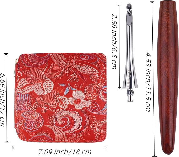 Interchangeable Ergonomic Crochet Hooks Set Inline Beginner Crochet Needles Kit Smooth Grip Wooden Handle with Red Case for Arthritic Hands 9 Sizes 3.5mm-8mm