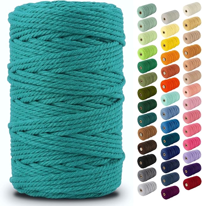 Nook Theory Macrame Cord - 5mm 109 Yards Cotton Rope, 3mm 4mm Yarn, String for Crafts, Perfect for Macrame Wall Hanging and Boho Decorations (Turquoise)